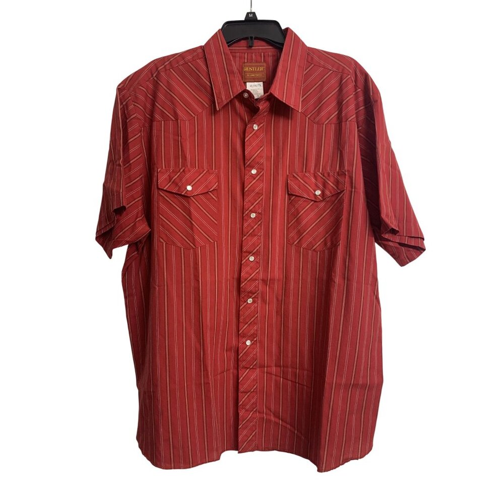 Rustler By Wrangler Pearl‎ Snap x-Long Tails Striped  Shirt Size XXL Equestrian
